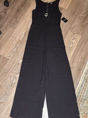 Forever 21 Black Wide-Leg Sleeveless Jumpsuit with Gold Ring / BNWT